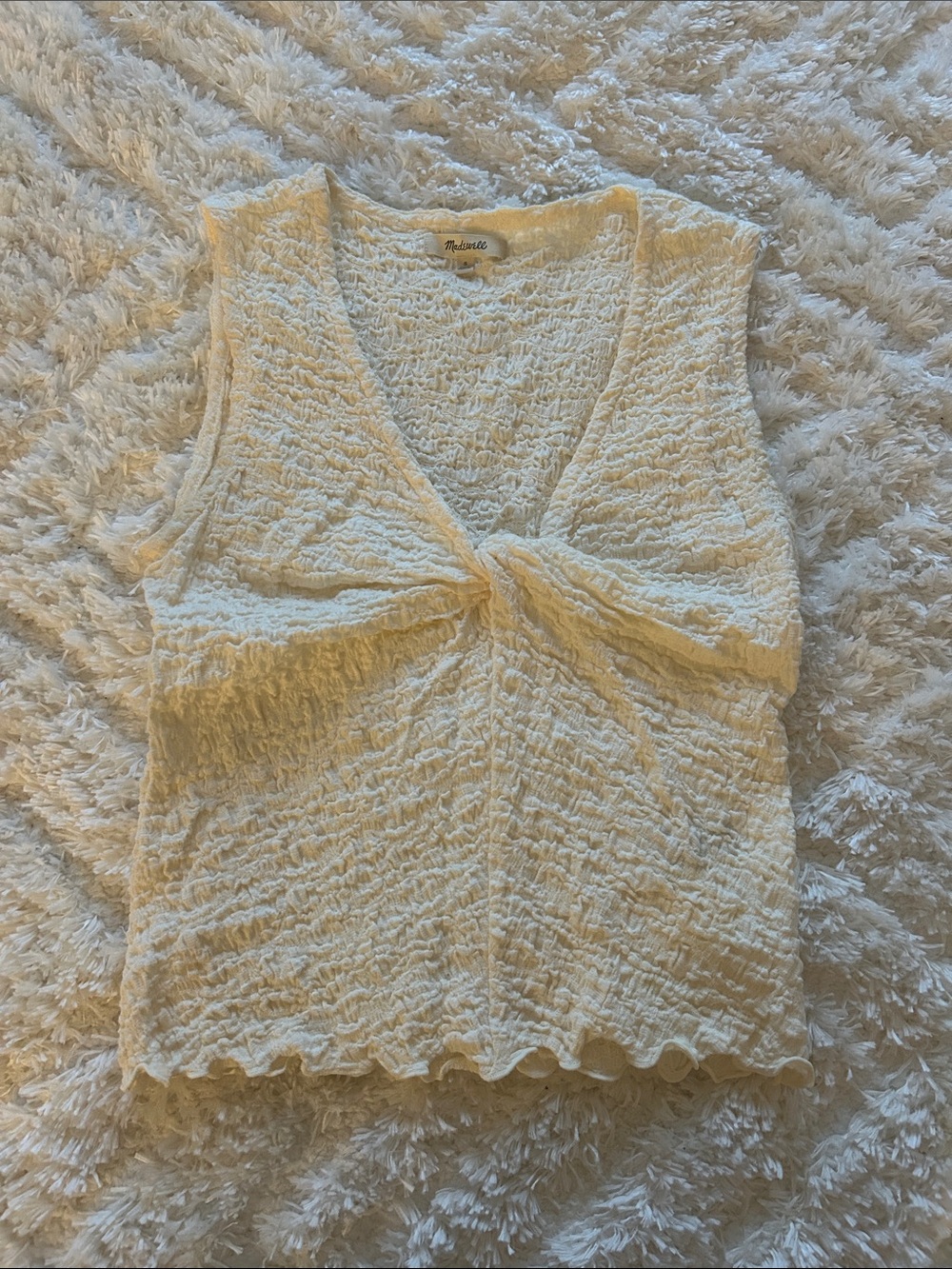 Madewell Cream Knot-Front Crinkle Tank
